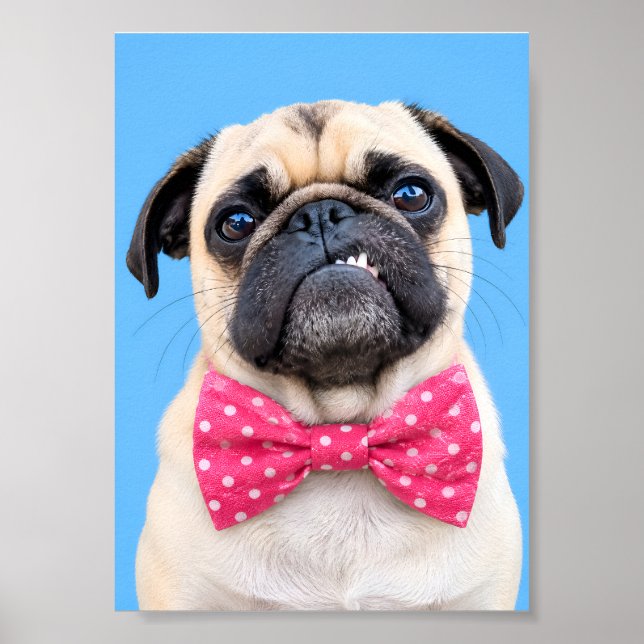 Póster Pug con lazo rosa (Frente)