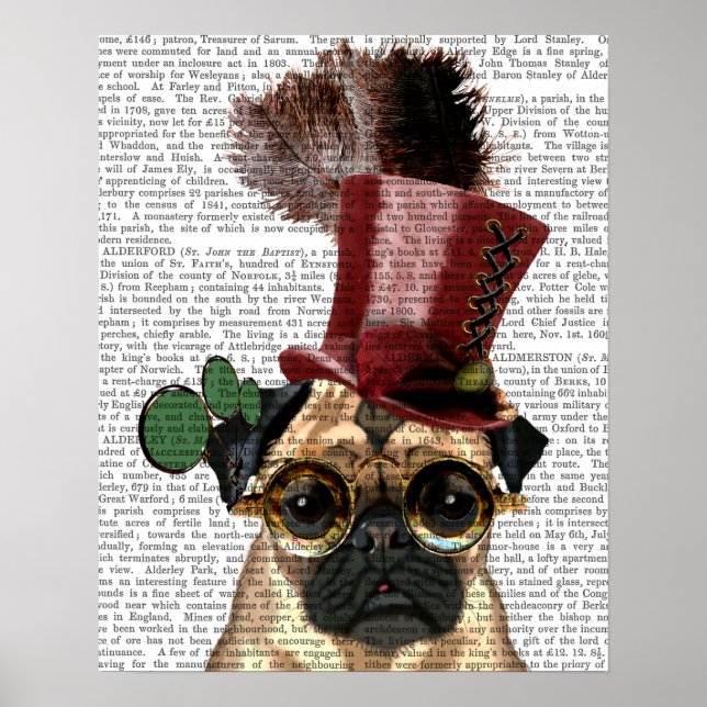 Póster Pug con sombrero superior al estilo Steampunk (Frente)