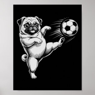Póster Pug de fútbol adorable papá perro jugará club gole