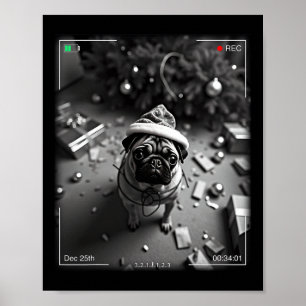 Póster Pug de Navidad Captado por la Cámara 