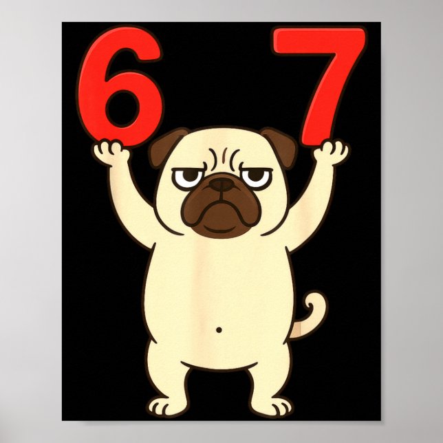 Póster Pug de Perro Divertido 67 Meme Seis Siete  (Frente)