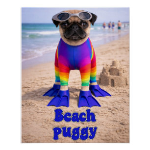 Póster Pug de Playa