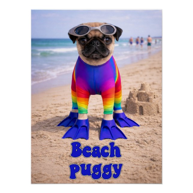 Póster Pug de Playa (Anverso)