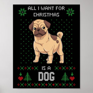Póster Pug de suéter feo de Navidad Perro de suéter feo