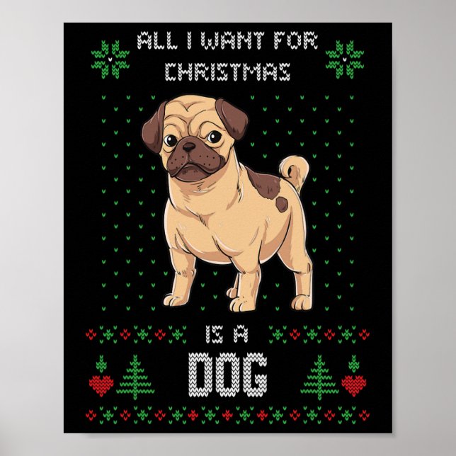 Póster Pug de suéter feo de Navidad Perro de suéter feo  (Frente)