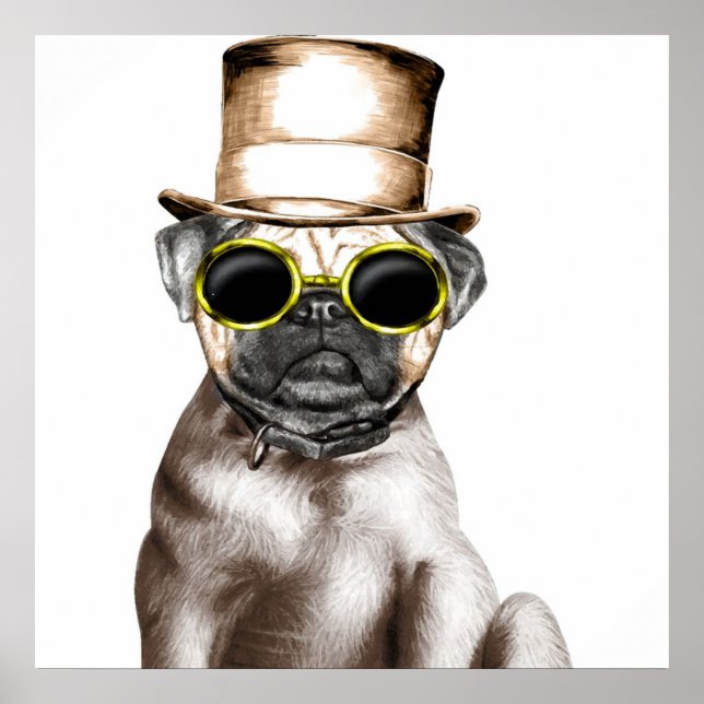 Póster Pug De Vapor Realmente Cuidado Con Gafas (Frente)