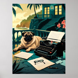 Póster Pug Dog caballero vintage