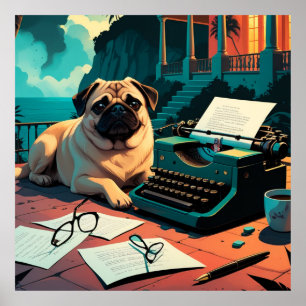 Póster Pug Dog caballero vintage