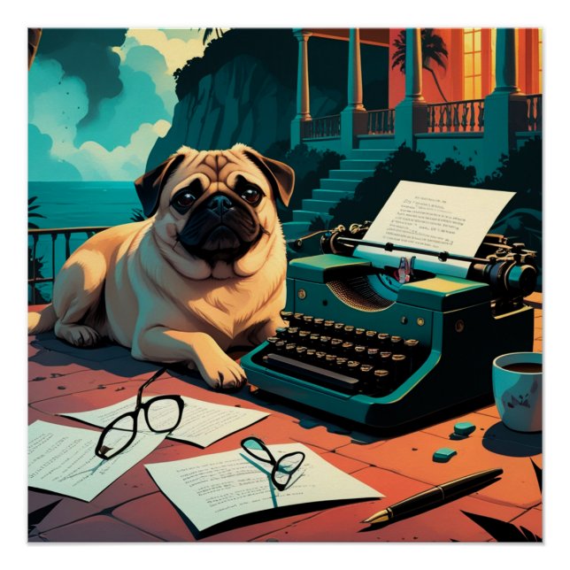 Póster Pug Dog caballero vintage (Anverso)