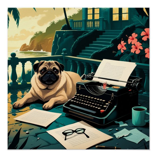 Póster Pug Dog caballero vintage (Anverso)
