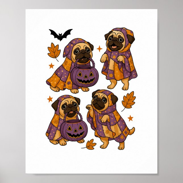 Póster Pug Dog Ghost Halloween Spooky (Frente)