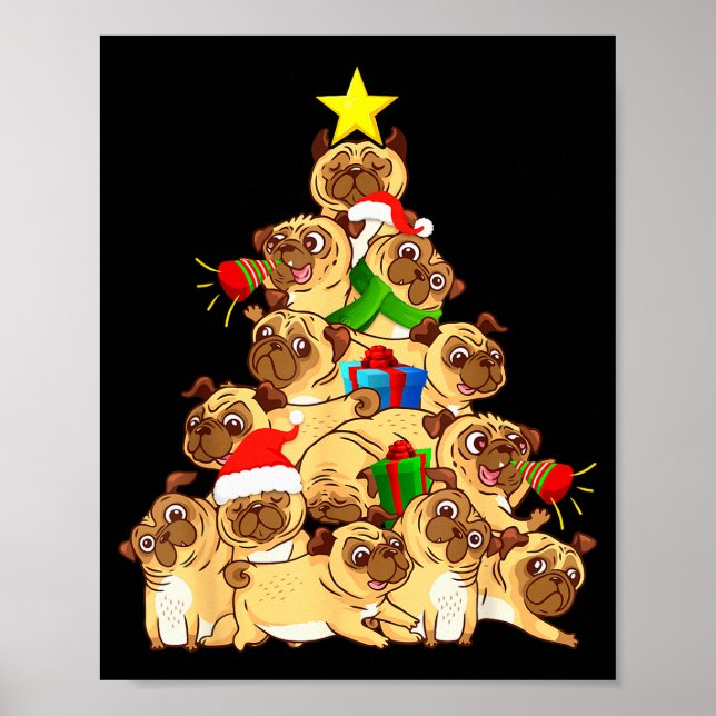Póster Pug Dogs Tree Christmas Sweater Xmas Pet Animal Do (Frente)