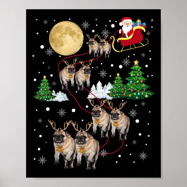 Póster Pug Dogs Tree Christmas Sweater Xmas Pet Animal Do (Frente)