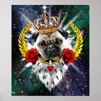 Póster Pug el Rey con la Corona + Rosas Rojas