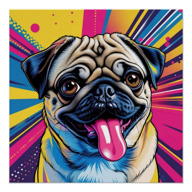 Póster Pug em Pop Art 01 (Anverso)