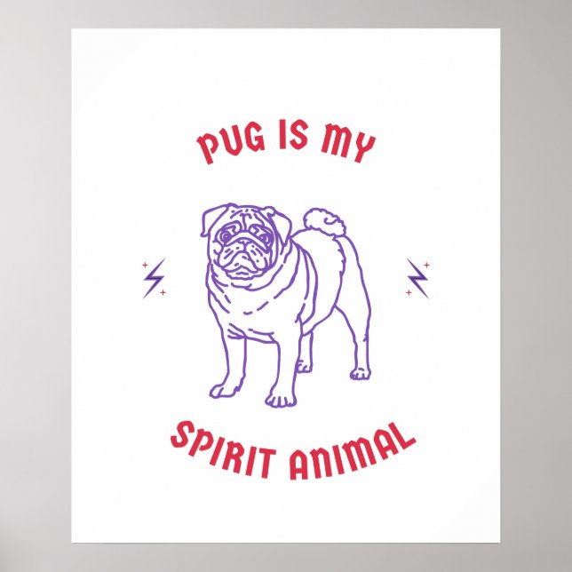 Póster pug es mi animal espiritual (Frente)