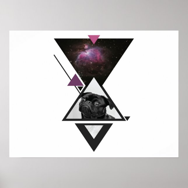 Póster Pug espacial | Idea De Regalo De Perro De Pug Negr (Frente)
