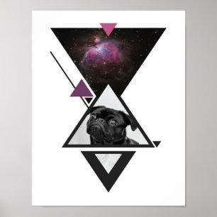Póster Pug espacial   Idea De Regalo De Perro De Pug Negr