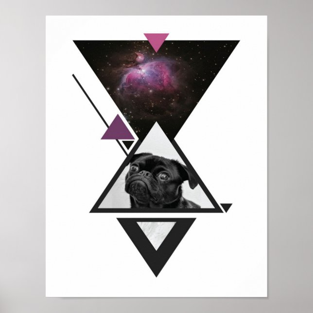 Póster Pug espacial | Idea De Regalo De Perro De Pug Negr (Frente)