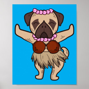 Póster Pug hawaiano baile hula genial aloha animal divert