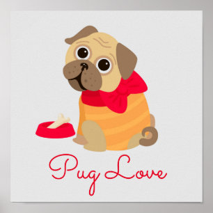 Póster Pug Love adorable pug puppy dog