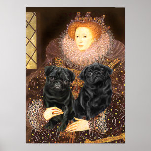 Póster Pug Pair (negro) - Reina