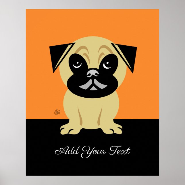 Póster Pug Personalizado Sobre El Fondo Naranja (Frente)