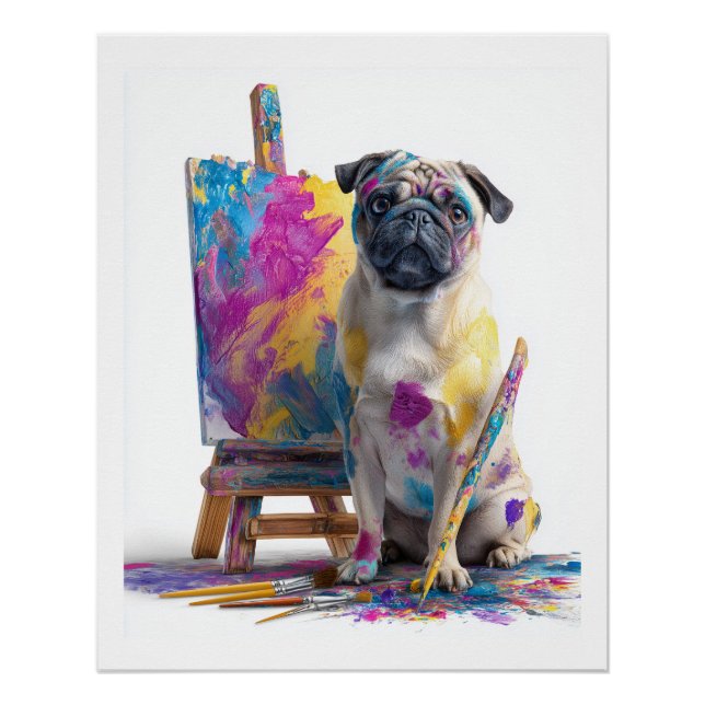 Póster Pug Pintor � Perro de Arte Abstracto (Anverso)