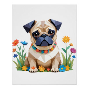 Póster Pug Playable Adorable Fun Animal Colorful Geométri