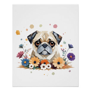 Póster Pug Playable Adorable Fun Animal Colorful Geométri