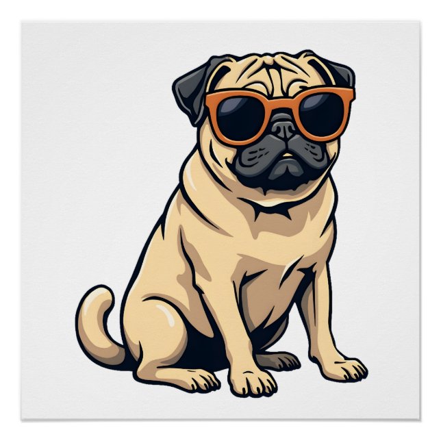 Póster Pug Retro con Gafas de Sol haciendo Dabbing Perro  (Anverso)