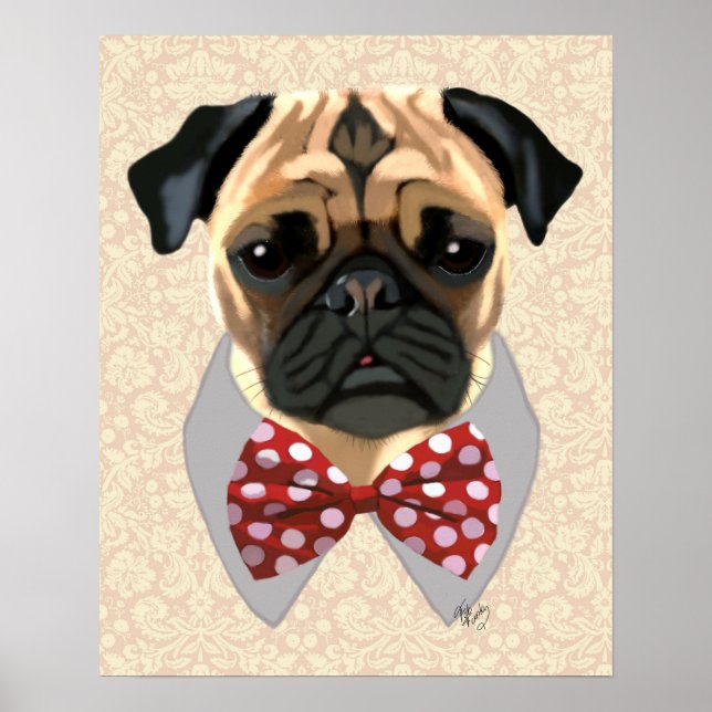 Póster Pug with Red and White Spotty Bow Tie (Frente)