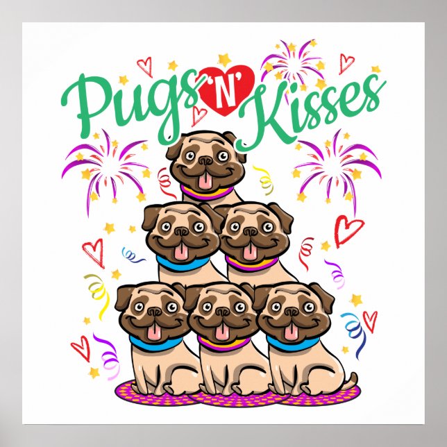Póster Pugs N Kiss Perro Pug Lover (Frente)