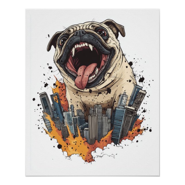 Póster Pugzilla Ataca � Perro Monstruo Divertido (Anverso)