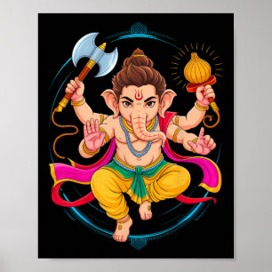 Póster Puja hindú a Ganesha Dios elefante India meditació