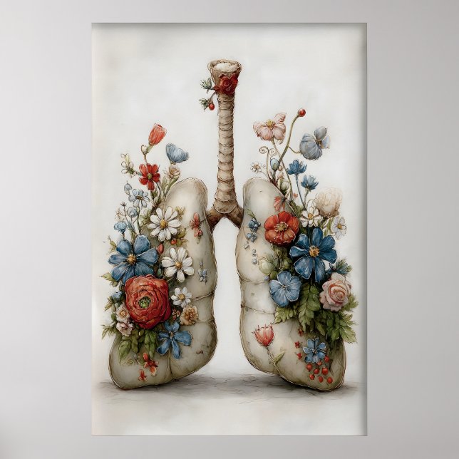 Póster Pulmones Humanos Caprichosos Estampado de Flores,  (Frente)