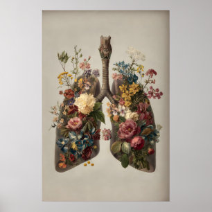 Póster Pulmones Humanos Con Estampado De Flores, Anatomía
