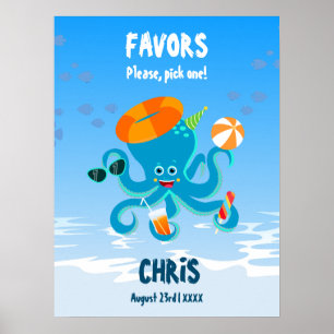 Póster Pulpito Azul Bajo el Mar Cumpleaños de Niño Fiesta