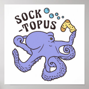 Póster Pulpo azul Socktopus con meme divertido