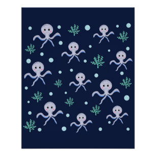 Póster Pulpo bajo el mar patrón infantil