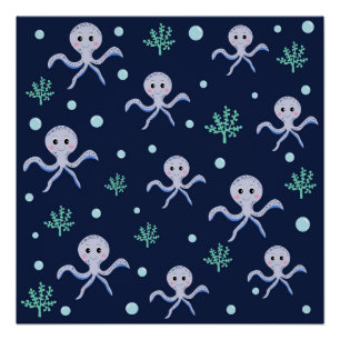 Póster Pulpo bajo el mar patrón infantil