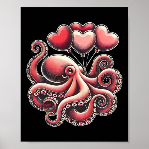 Póster Pulpo del Día de San Valentín con Lloons de Corazó