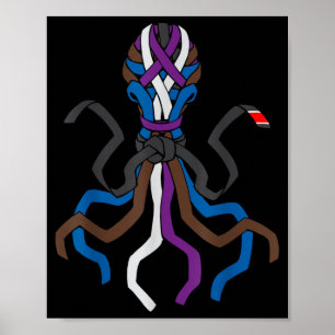 Póster Pulpo divertido de rayas de cinturón de rango de B