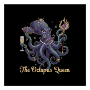 Póster Pulpo Elegante Reina Arte de Fantasía de Vida Ma