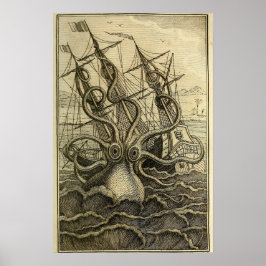 Póster Pulpo Gigante Grabado Antiguo 1801