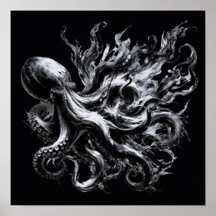 Póster Pulpo Kraken de Tinta Abstracta