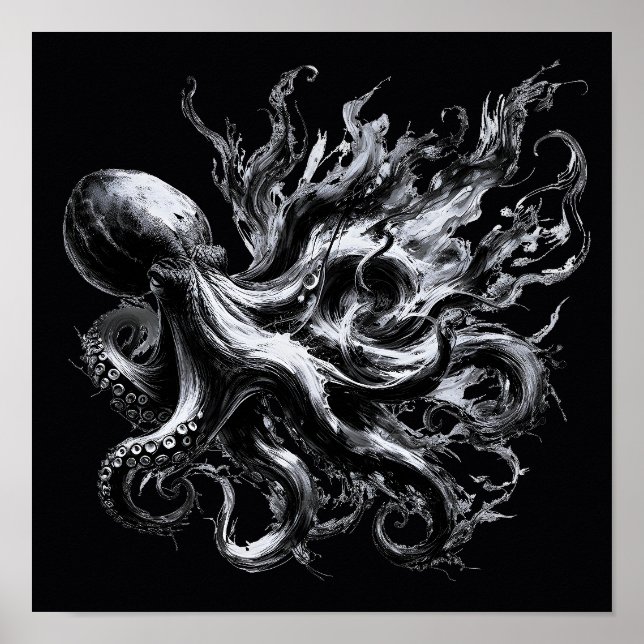 Póster Pulpo Kraken de Tinta Abstracta (Frente)