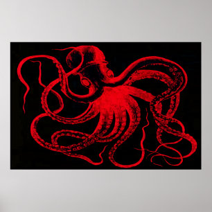 Póster Pulpo Náutico Steampunk Vintage Kraken Monstruo