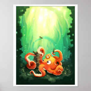 Póster Pulpo que juega Jennga