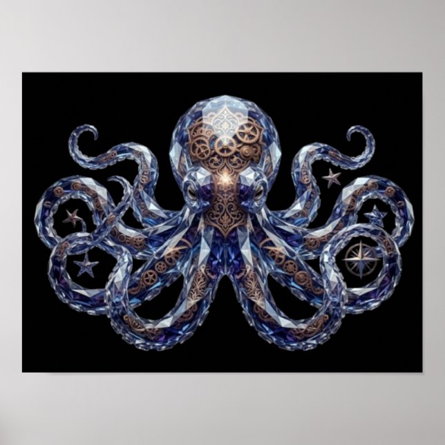 Póster Pulpo Steampunk Cristalino (Frente)